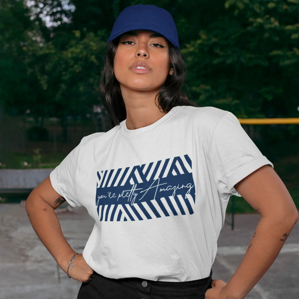 Graphic Printed Blue Striped Women’s T-shirt