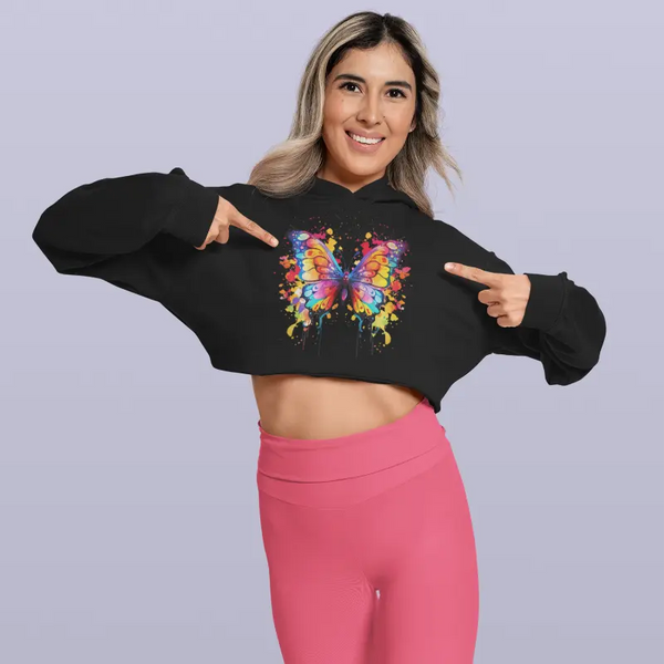 Butterfly Printed Fashion Crop Hoodie For Women