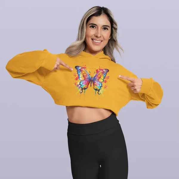 Butterfly Printed Fashion Crop Hoodie For Women