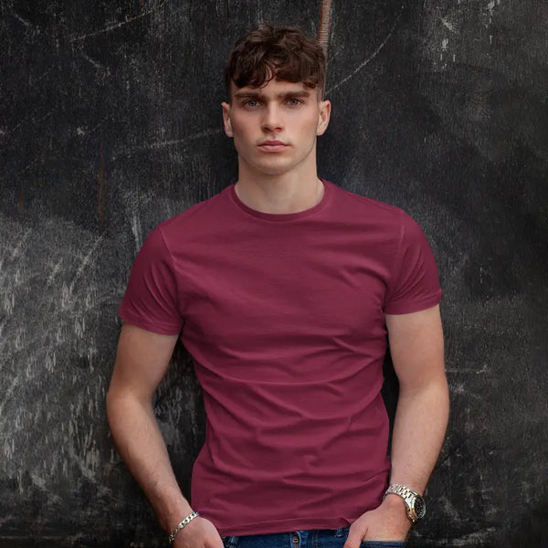 Plain Maroon Half Sleeve T-shirt for Men