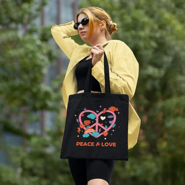 Peace and Love Printed Canvas Tote Bag