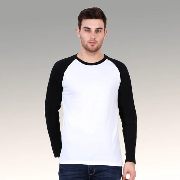 Plain White Black Raglan T-shirt For Men
